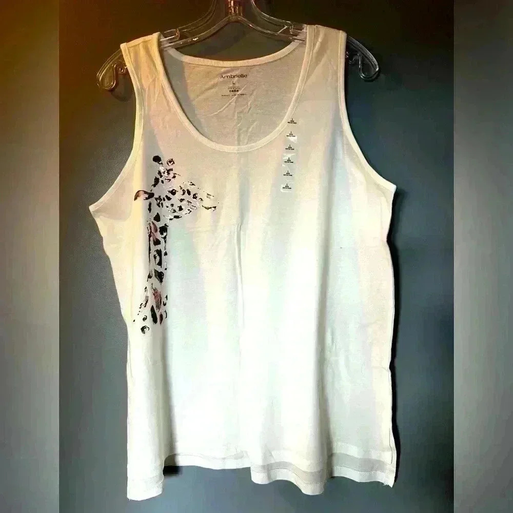 Ambrielle Sparkly Giraffe Pajama Tank Top Sz L and 100% Cotton NWT